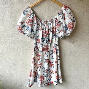 Lucky Brand Puff Sleeve Floral Cut Out Flare Dress Size Small